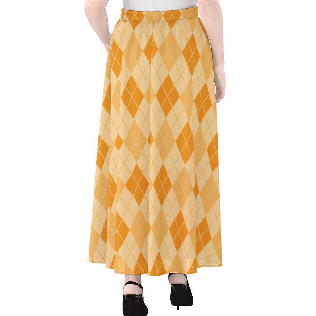 Orange Argyle Pattern Print Chiffon Maxi Skirt
