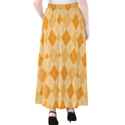 Orange Argyle Pattern Print Chiffon Maxi Skirt