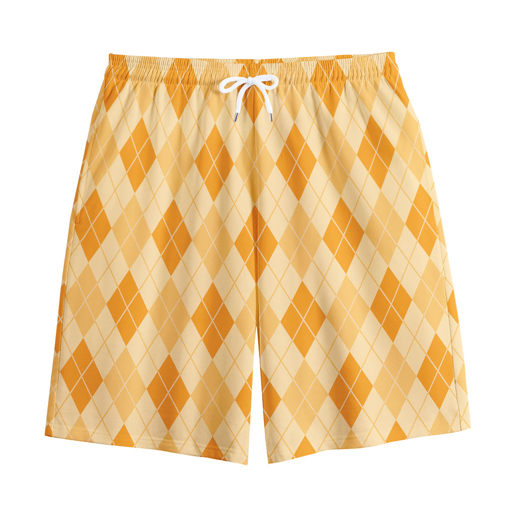 Orange Argyle Pattern Print Cotton Shorts