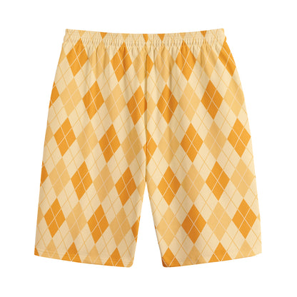 Orange Argyle Pattern Print Cotton Shorts