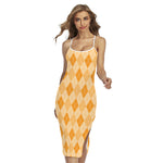 Orange Argyle Pattern Print Cross Back Cami Dress