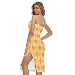 Orange Argyle Pattern Print Cross Back Cami Dress