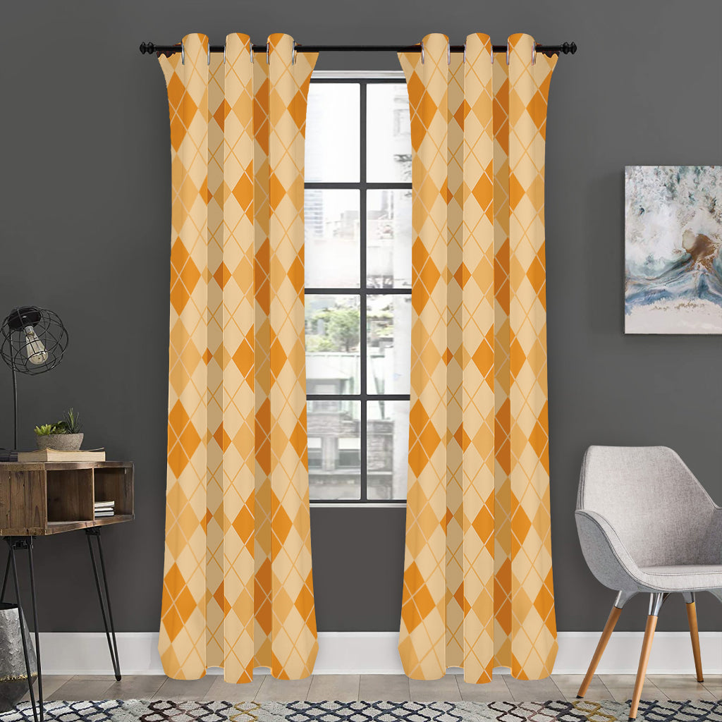 Orange Argyle Pattern Print Curtain