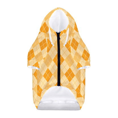 Orange Argyle Pattern Print Dog Zip Up Hoodie