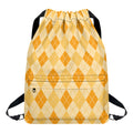 Orange Argyle Pattern Print Drawstring Backpack
