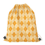 Orange Argyle Pattern Print Drawstring Bag