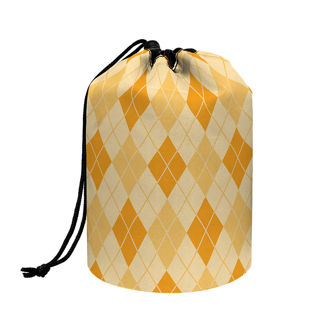 Orange Argyle Pattern Print Drawstring Makeup Bag