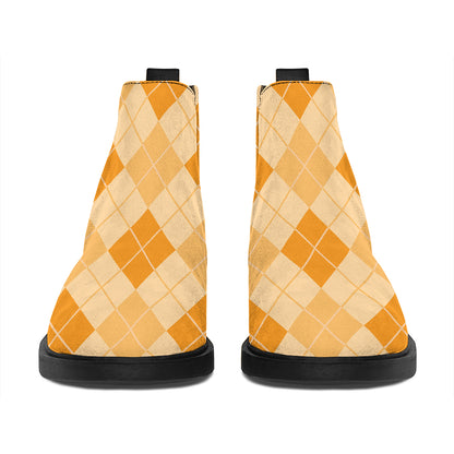 Orange Argyle Pattern Print Flat Ankle Boots