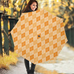 Orange Argyle Pattern Print Foldable Umbrella