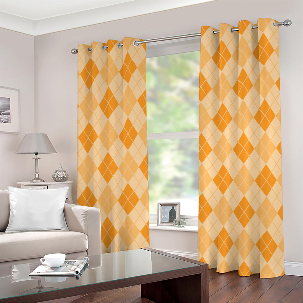 Orange Argyle Pattern Print Grommet Curtains