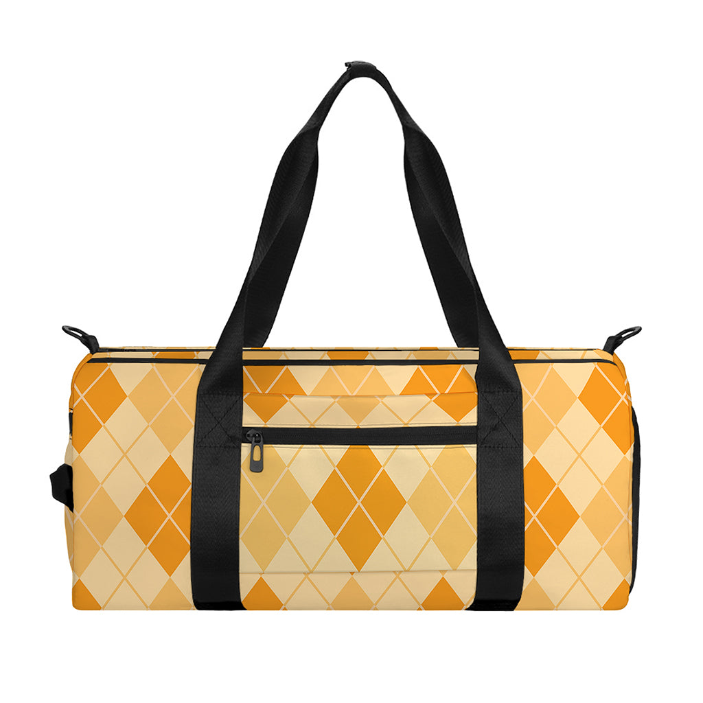 Orange Argyle Pattern Print Gym Bag