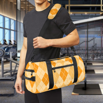 Orange Argyle Pattern Print Gym Bag