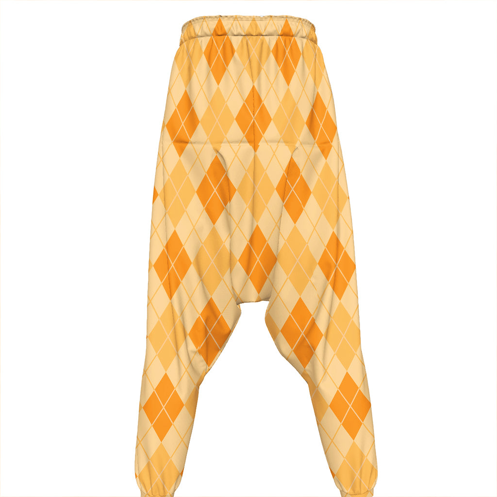 Orange Argyle Pattern Print Hammer Pants