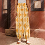 Orange Argyle Pattern Print Harem Pants