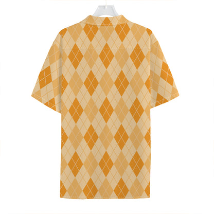 Orange Argyle Pattern Print Hawaiian Shirt