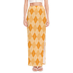 Orange Argyle Pattern Print High Slit Maxi Skirt