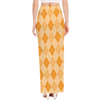 Orange Argyle Pattern Print High Slit Maxi Skirt