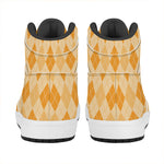 Orange Argyle Pattern Print High Top Leather Sneakers