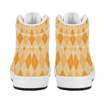 Orange Argyle Pattern Print High Top Leather Sneakers