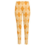 Orange Argyle Pattern Print High-Waisted Pocket Leggings