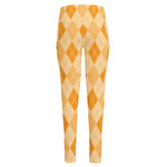 Orange Argyle Pattern Print High-Waisted Pocket Leggings