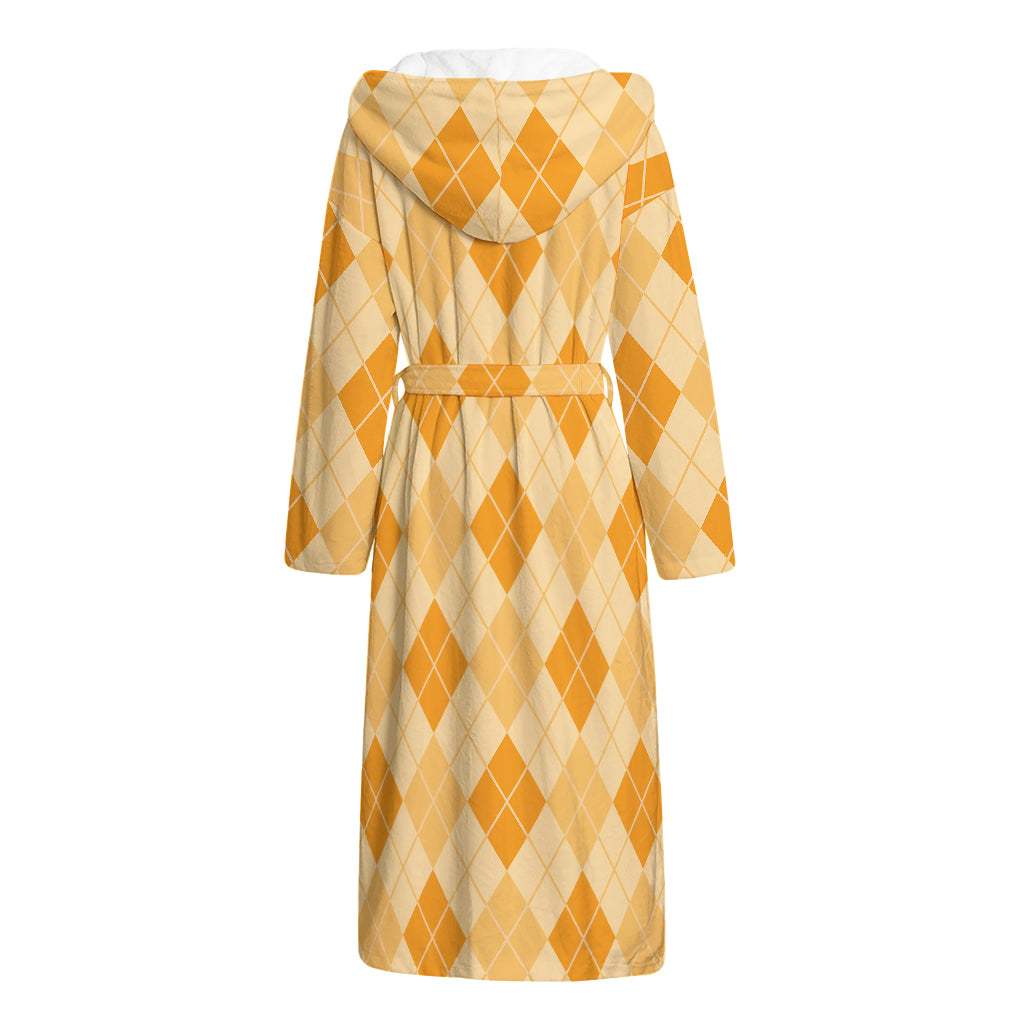 Orange Argyle Pattern Print Hooded Bathrobe