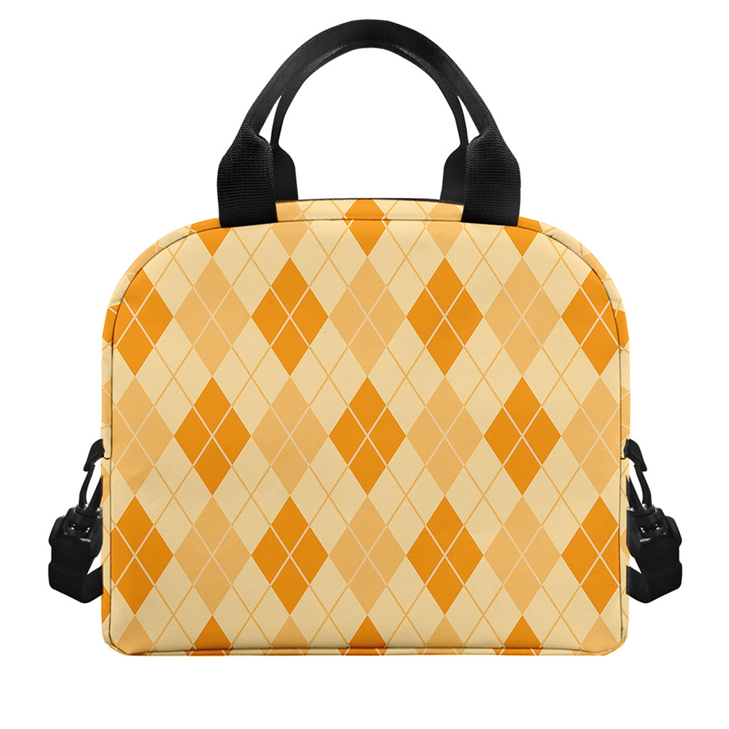 Orange Argyle Pattern Print Insulated Lunch Bag