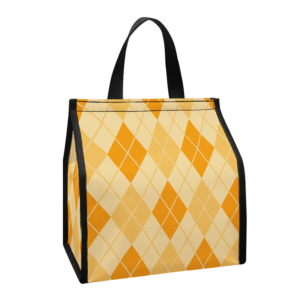 Orange Argyle Pattern Print Insulated Lunch Tote