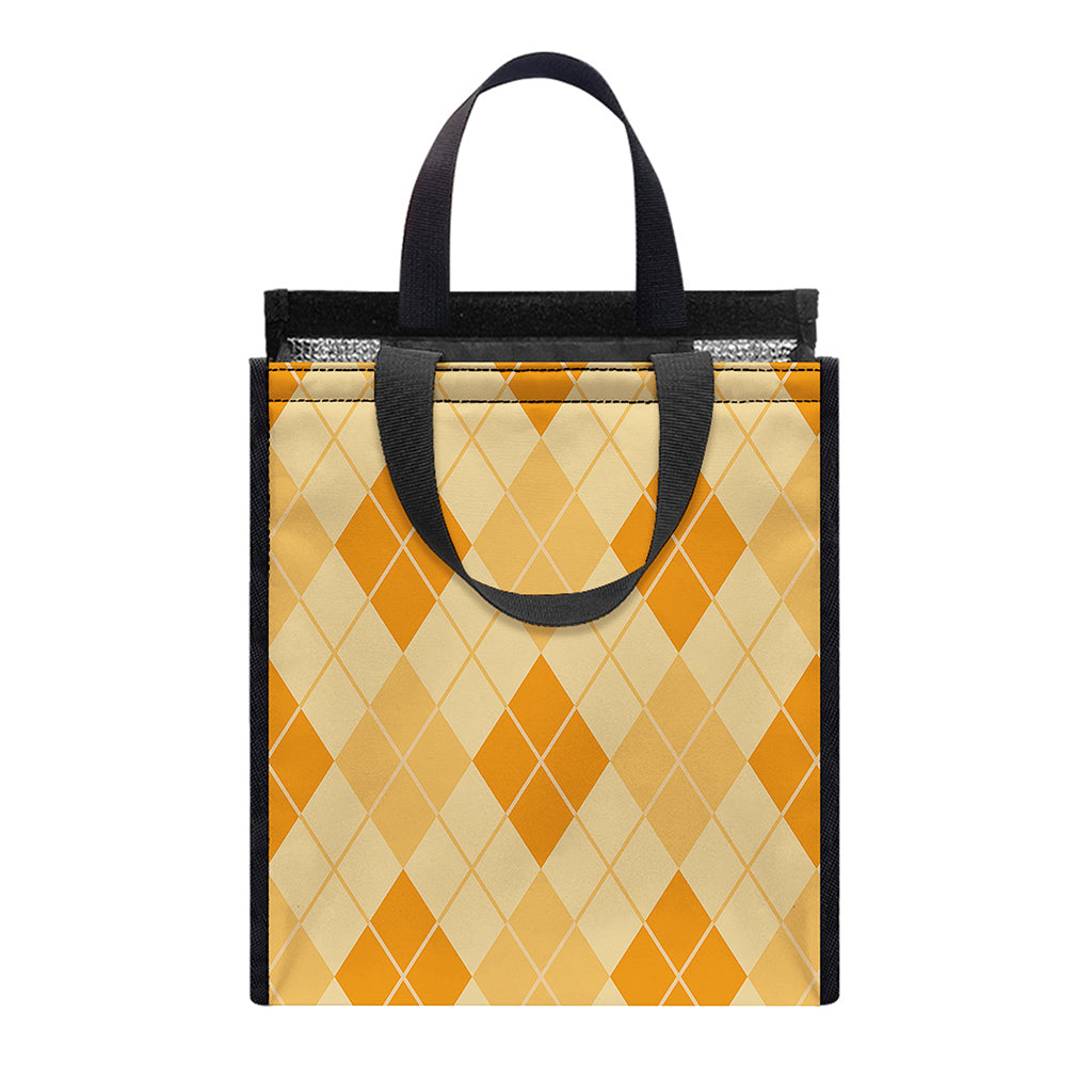 Orange Argyle Pattern Print Insulated Lunch Tote