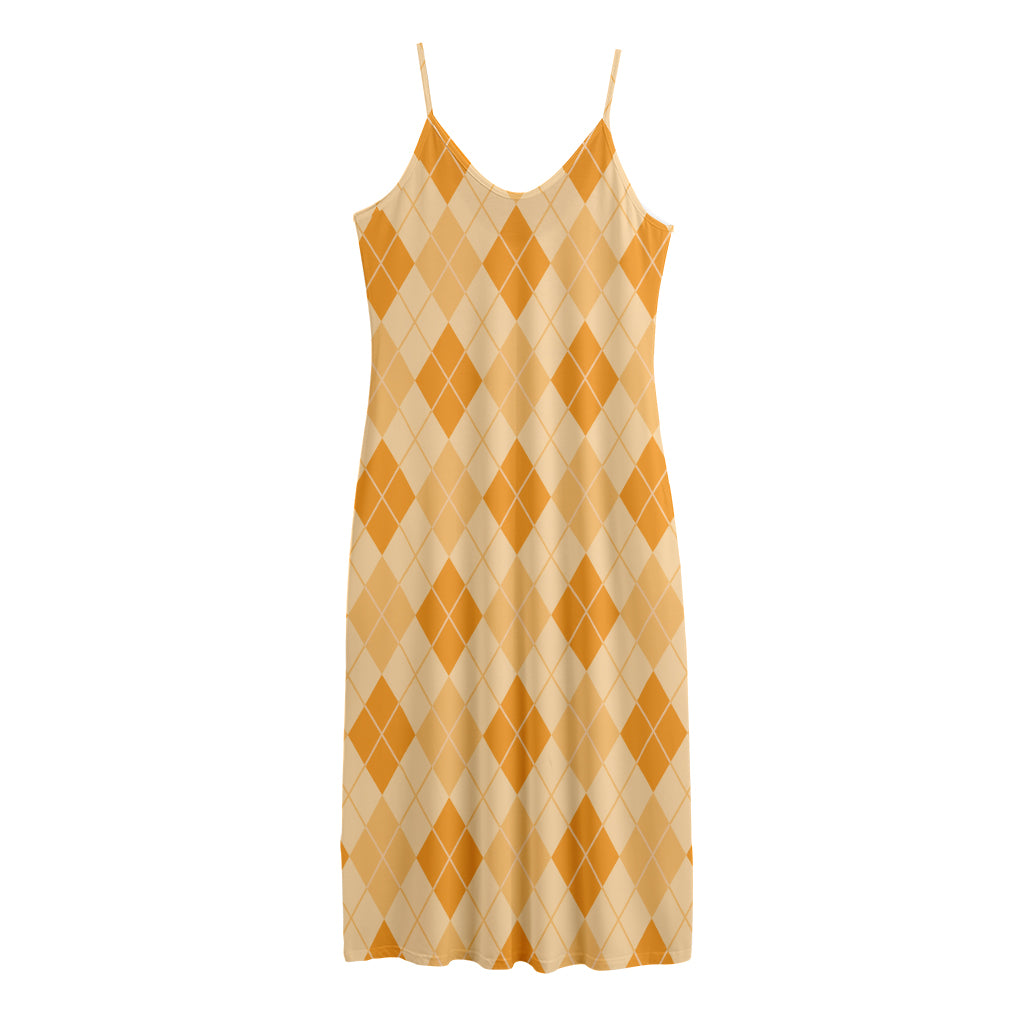 Orange Argyle Pattern Print Jersey Midi Cami Dress