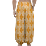 Orange Argyle Pattern Print Lantern Pants