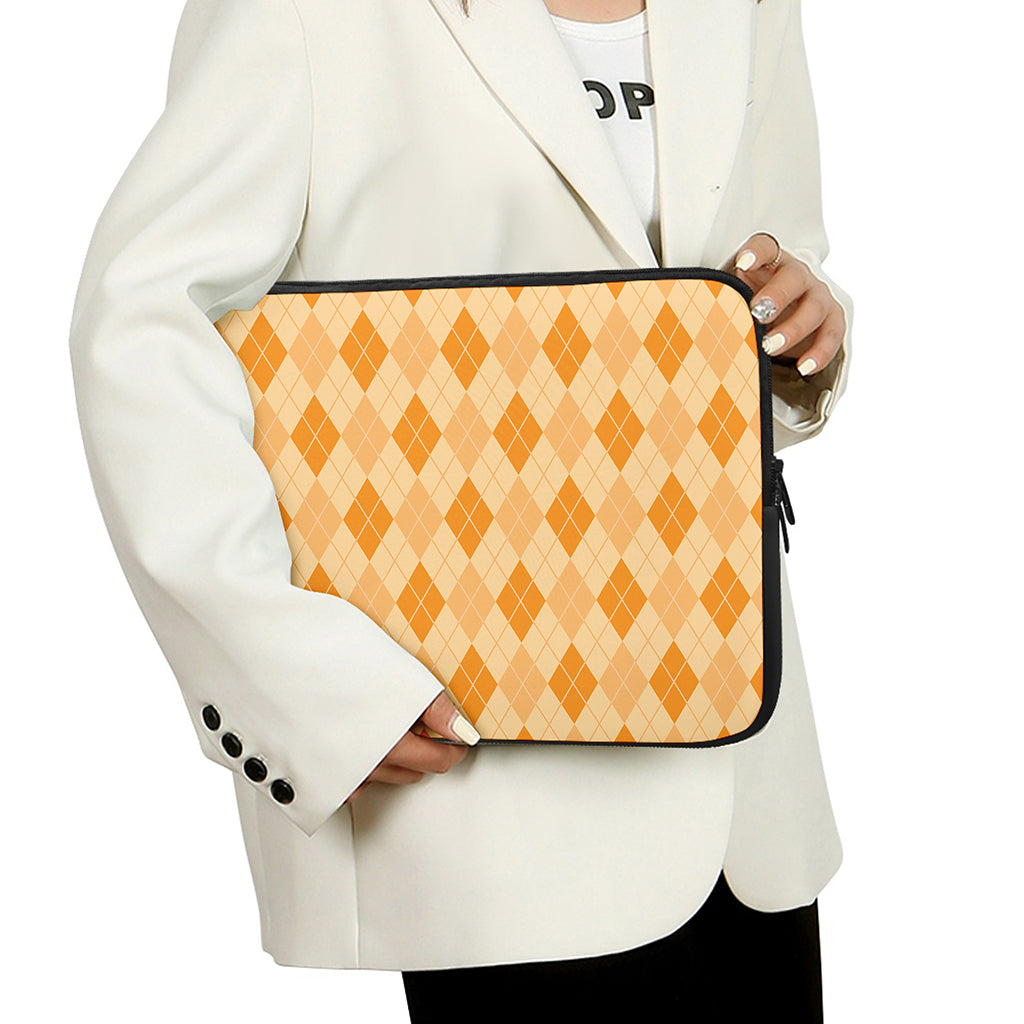 Orange Argyle Pattern Print Laptop Sleeve