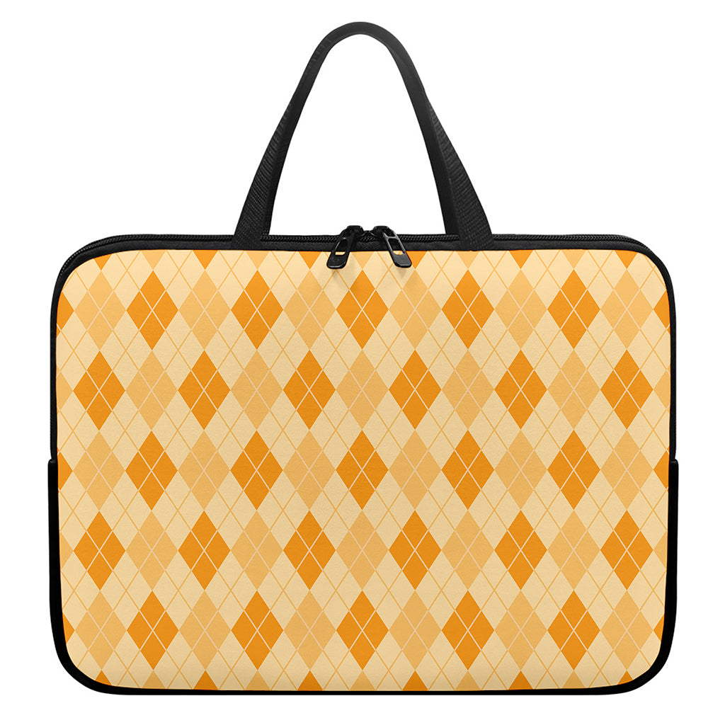 Orange Argyle Pattern Print Laptop Sleeve With Handle