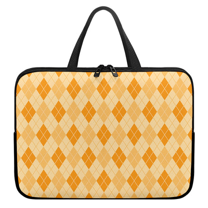 Orange Argyle Pattern Print Laptop Sleeve With Handle