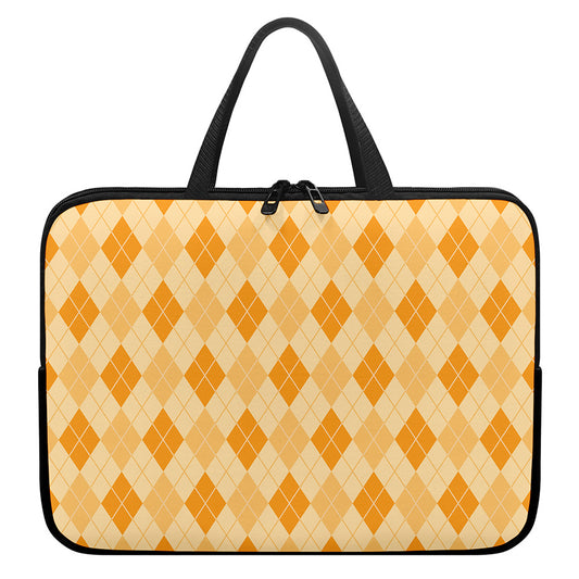 Orange Argyle Pattern Print Laptop Sleeve With Handle