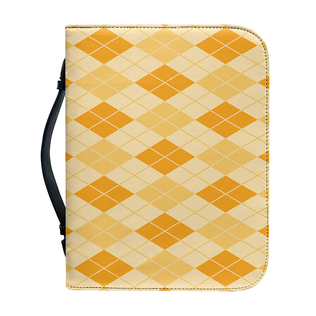 Orange Argyle Pattern Print Leather Bible Cover