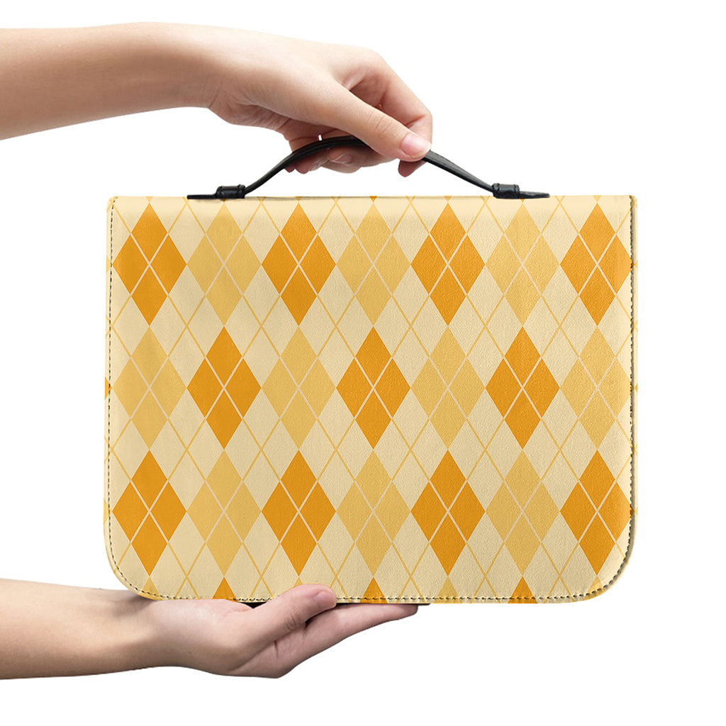 Orange Argyle Pattern Print Leather Bible Cover