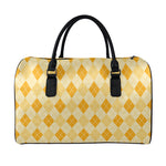 Orange Argyle Pattern Print Leather Duffle Bag