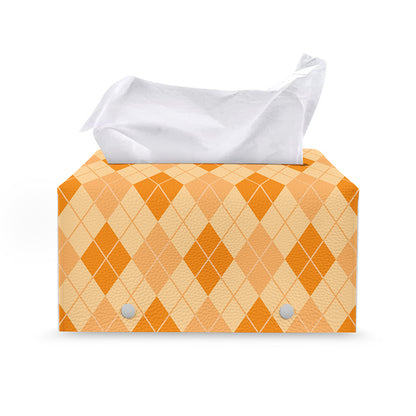 Orange Argyle Pattern Print Leather Tissue Box Cover