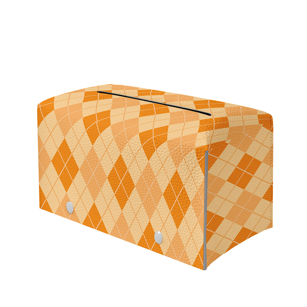 Orange Argyle Pattern Print Leather Tissue Box Cover