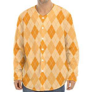 Orange Argyle Pattern Print Long Sleeve Baseball Jersey