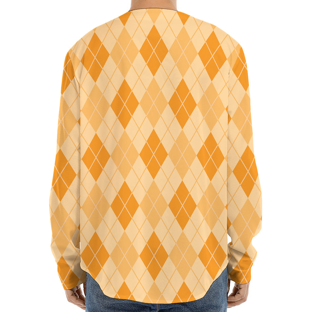 Orange Argyle Pattern Print Long Sleeve Baseball Jersey