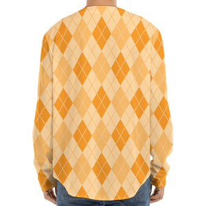 Orange Argyle Pattern Print Long Sleeve Baseball Jersey