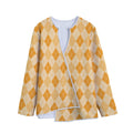 Orange Argyle Pattern Print Long Sleeve Short Coat
