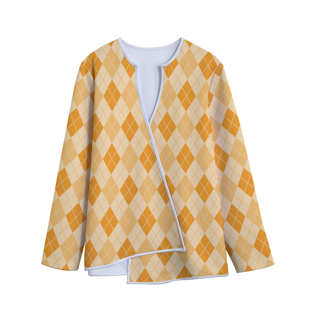 Orange Argyle Pattern Print Long Sleeve Short Coat