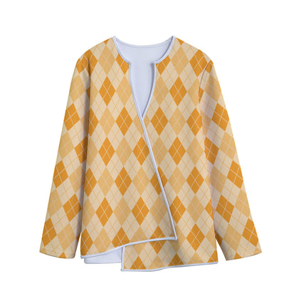 Orange Argyle Pattern Print Long Sleeve Short Coat