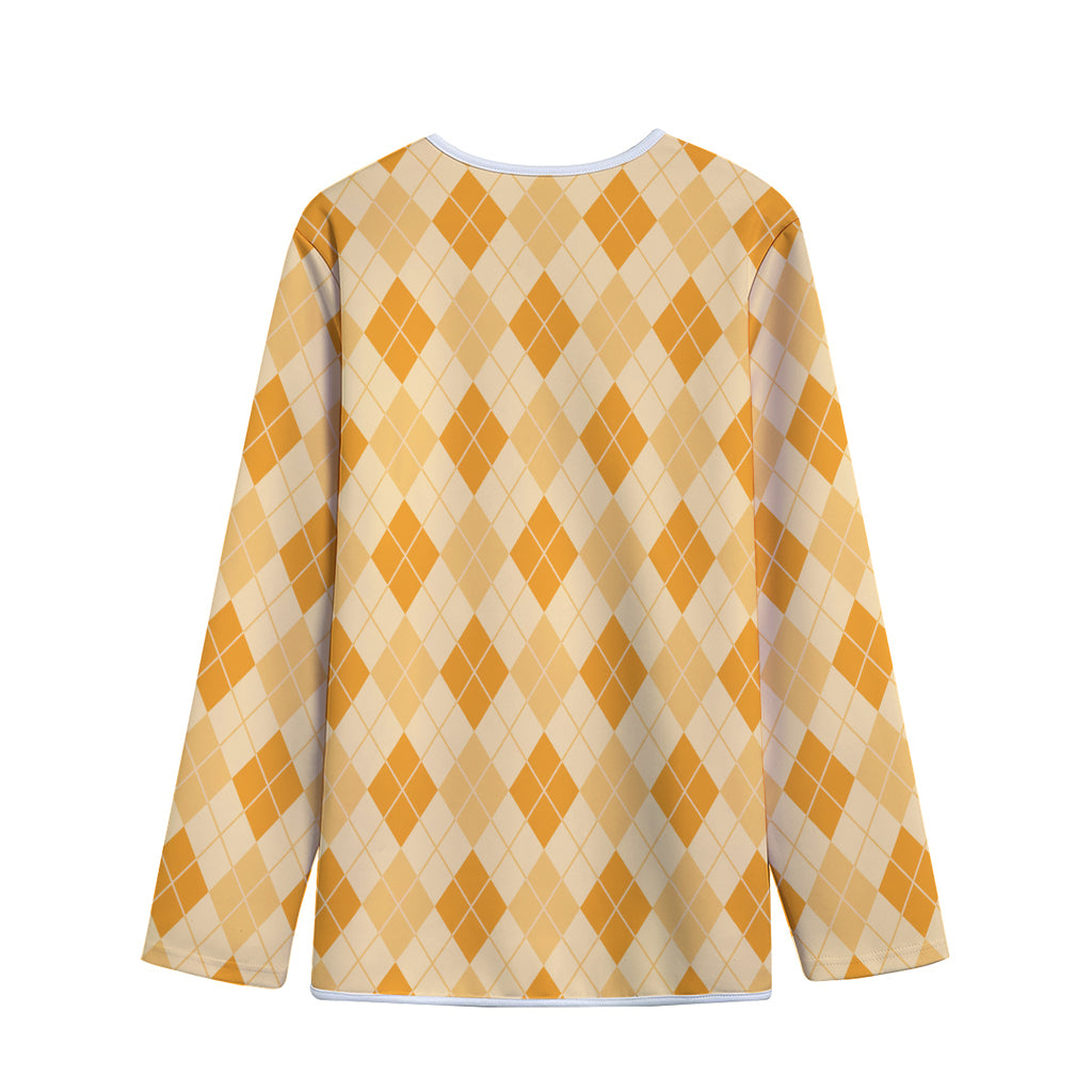 Orange Argyle Pattern Print Long Sleeve Short Coat