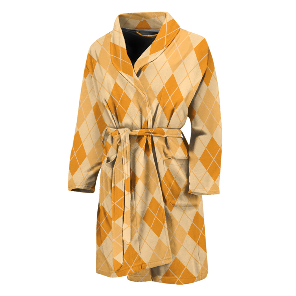 Orange Argyle Pattern Print Men's Bathrobe