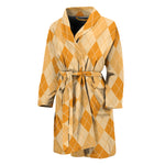 Orange Argyle Pattern Print Men's Bathrobe