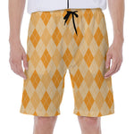 Orange Argyle Pattern Print Men's Beach Shorts